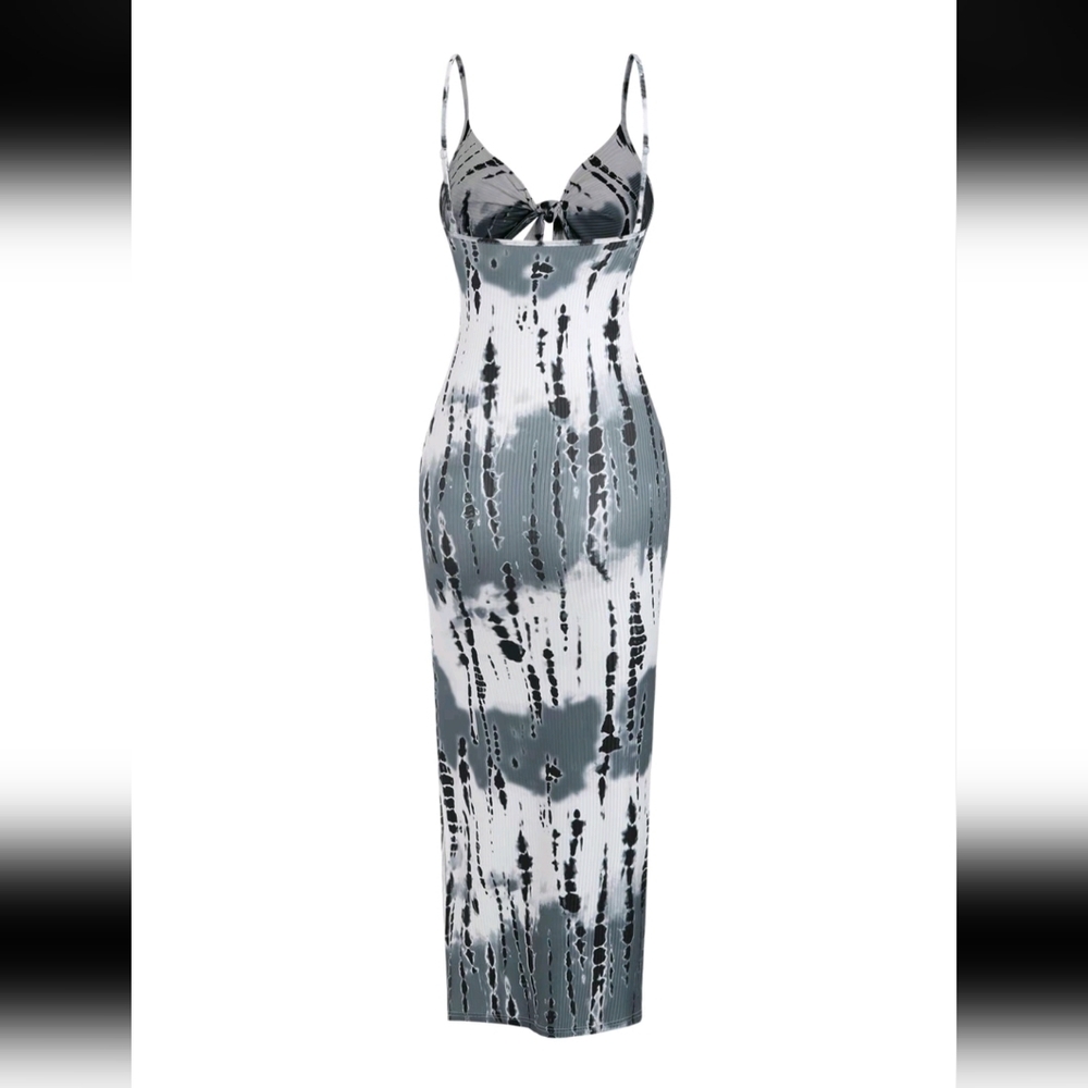 Sexy Printed Backless Split Ribbed Bodycon Long D… - image 2